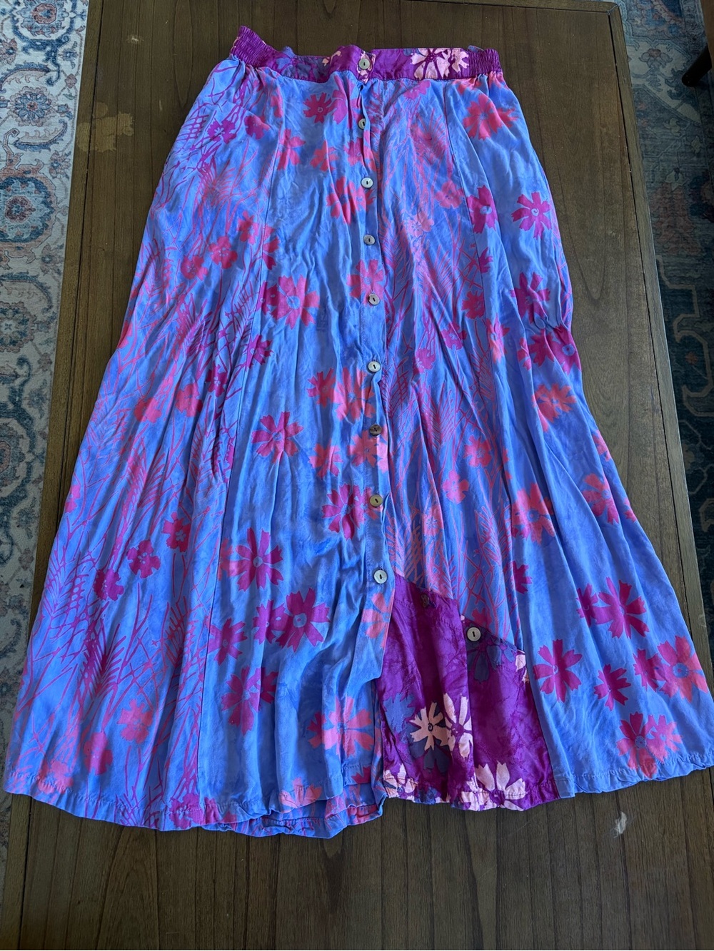 Blue Persuasion Bogemian Button-Front Floral Maxi Skirt - Purple/Pink
